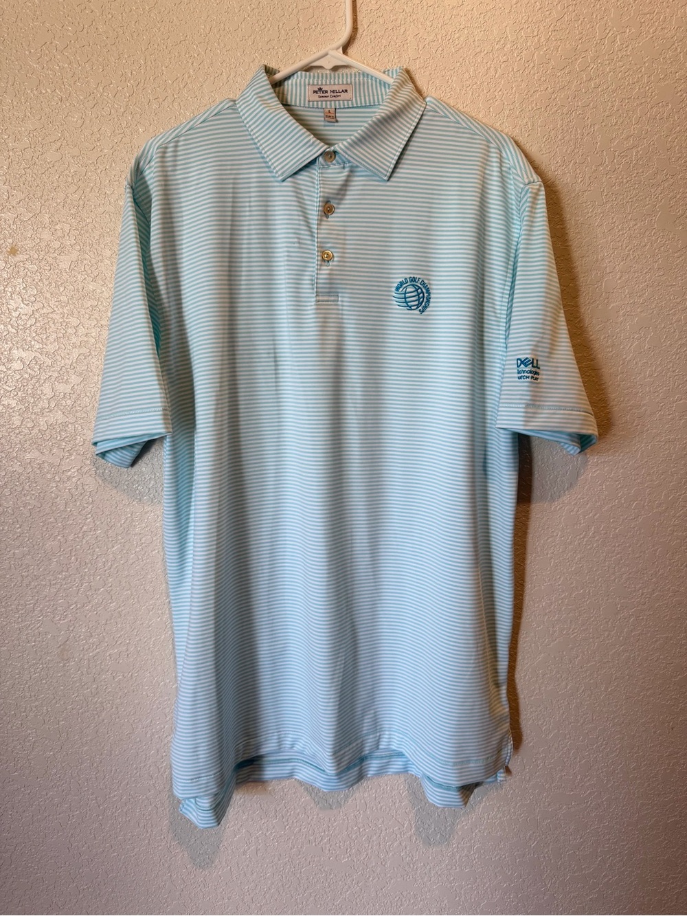 Peter Millar Summer Comfort Golf Polo Blue White Stripe Large